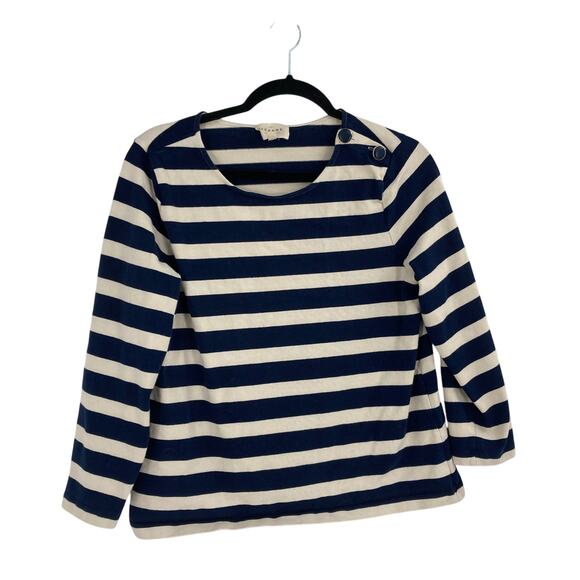 SEZANE Striped Marina Cropped Crew Neck Cotton Blue Ivory Pullover Nautical Lg - Picture 4 of 11